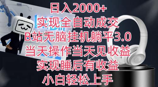 日入2000+，实现全自动成交，B站无脑挂机躺平3.0，当天操作当天见收益，实现睡后有收益【揭秘】-云创网