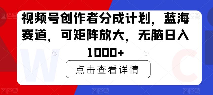 视频号创作者分成计划，蓝海赛道，可矩阵放大，无脑日入1000+-云创网