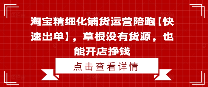 淘宝精细化铺货运营陪跑【快速出单】，草根没有货源，也能开店挣钱-云创网
